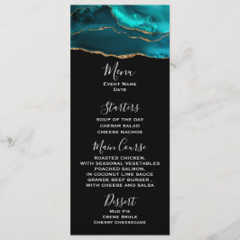 Modern Teal Agate & Guld Ribbon Black Menu Inbjudningar