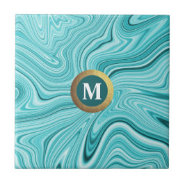 Modern teal agate monogram kakelplatta