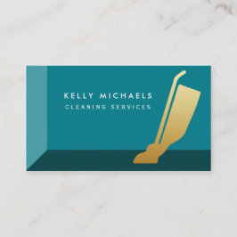 Modern Teal and Faux Guld Vacuum Städning Visitkort
