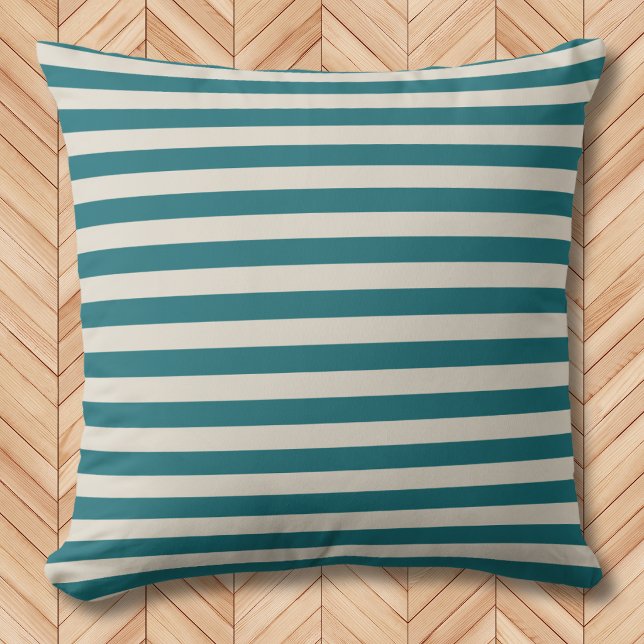 Modern Teal and Oatmeal Horizontal Striped  Kudde (Skapare uppladdad)