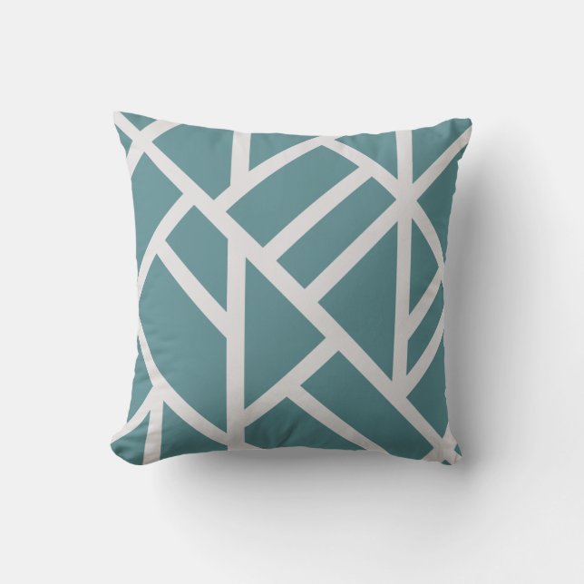 Modern Teal and White Abstrakt Rand Kudde (Framsida)