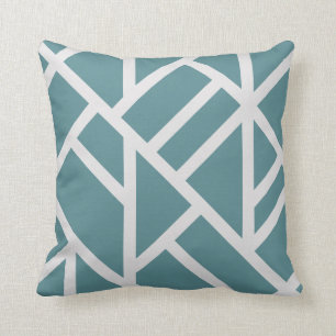 Modern Teal and White Abstrakt Rand Kudde