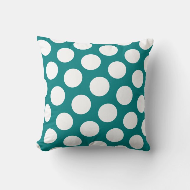 Modern Teal and White Polka Dot Kudde (Framsida)