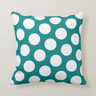 Modern Teal and White Polka Dot Kudde