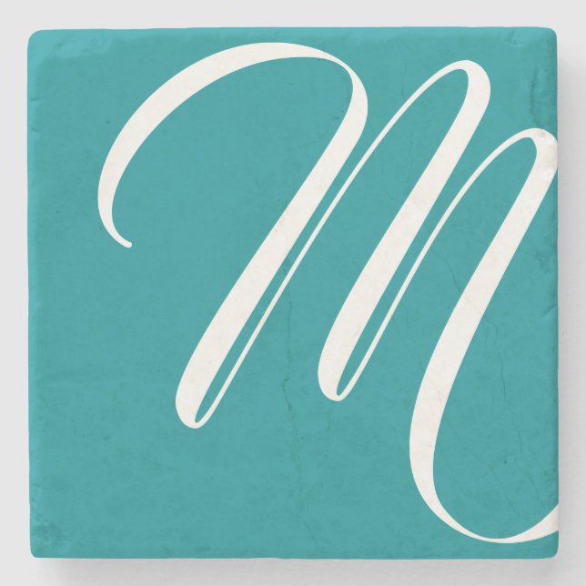 Modern Teal and White Script Monogram Stenunderlägg (Framsidan)