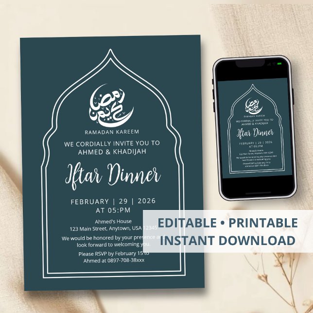 Modern Teal Arch Ramadan Iftar Dinner Invitation Inbjudningar (Skapare uppladdad)