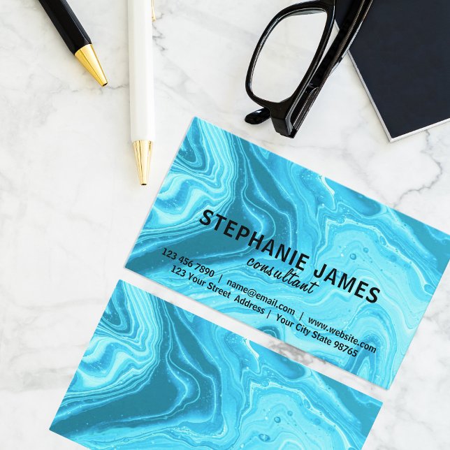 Modern Teal Art Fluid Marble Paint-Professionell Visitkort (Skapare uppladdad)