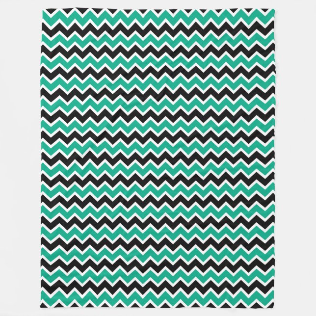 Modern Teal Black Chevron Mönster Fleecefilt (Framsidan)