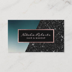 Modern Teal Black Glitter Beauty Salon Spa Visitkort
