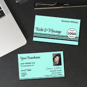 Modern Teal Black Rand med Logotyp och foto Visitkort