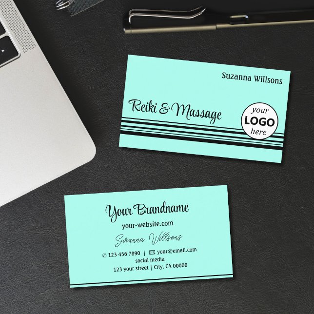 Modern Teal Black Rand med Logotyp Professionell Visitkort (Skapare uppladdad)
