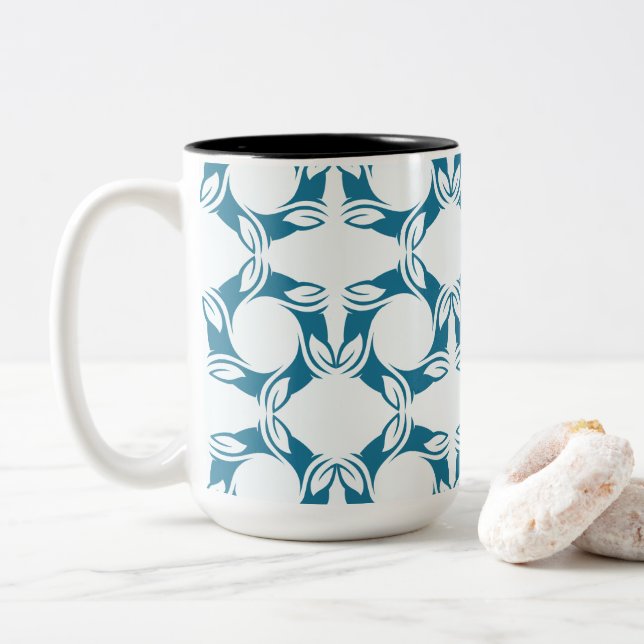 Modern Teal Blomma Geometrisk Två-Tonad Mugg (Med munk)