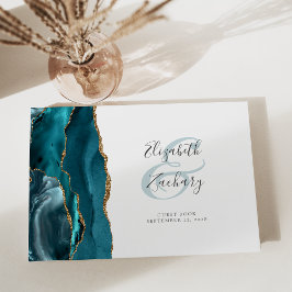 Modern Teal Blue Agate Guld-skript Gästböcker