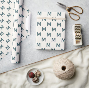 Modern Teal Blue anpassningsbar monogram mönster e Presentpapper
