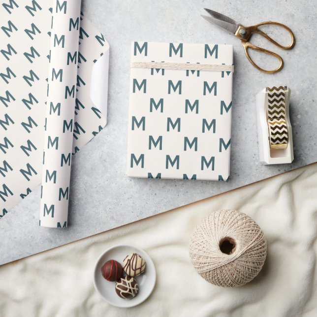 Modern Teal Blue anpassningsbar monogram mönster e Presentpapper (Hantverk)