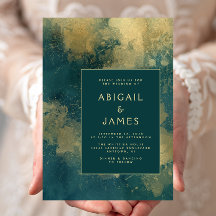 Modern Teal Blue Guld Abstrakt Bröllop