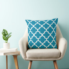 Modern Teal Blue Moroccan Quatrefoil Mönster Kudde