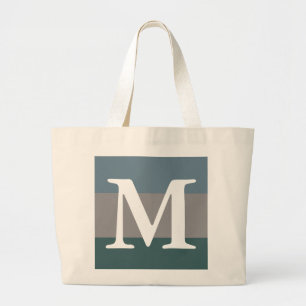 Modern Teal Blue och Grått Färg Block Monogram Jumbo Tygkasse