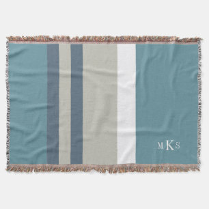 Modern Teal Blue och Tan Stripe-Personlig Filt