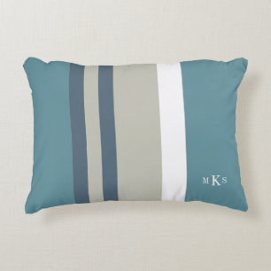 Modern Teal Blue och Tan Stripe-Personlig Prydnadskudde