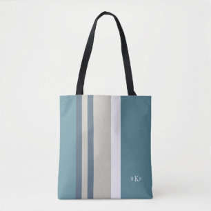 Modern Teal Blue och Tan Stripe-Personlig Tygkasse
