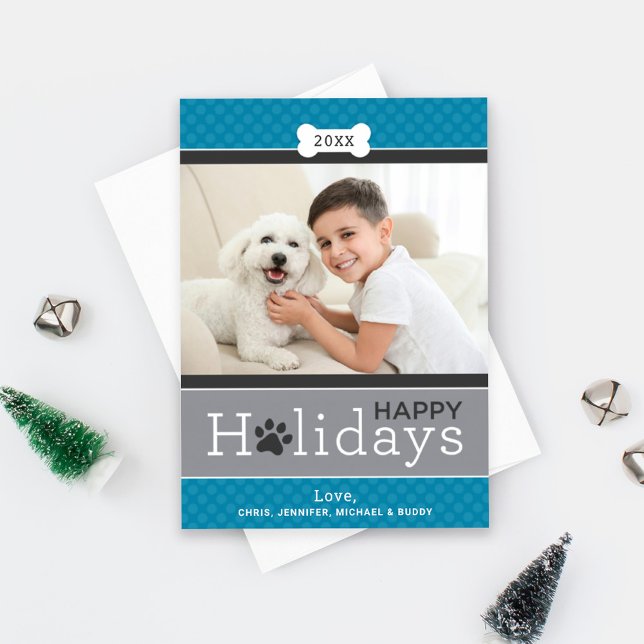 Modern Teal Blue Puppy Hund Theme Glad helg Julkort (Skapare uppladdad)