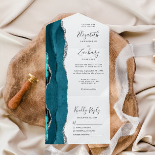 Modern Teal Blue Silver Agate Bröllop