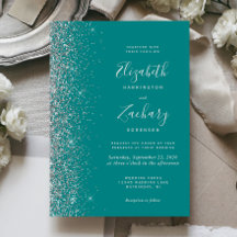 Modern Teal Blue Silver Glitter Kant Bröllop