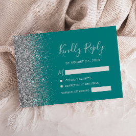 Modern Teal Blue Silver Glitter Kant OSA Kort