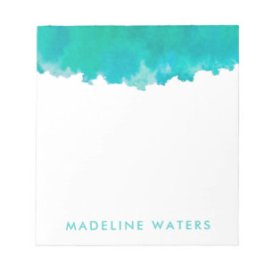 Modern Teal Blue Watercolor Chic Monogrammed Anteckningsblock