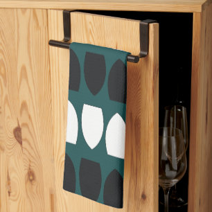 Modern Teal Blue White Black Geometric Kökshandduk