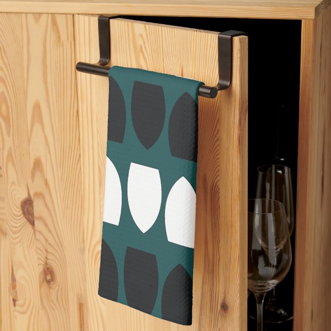 Modern Teal Blue White Black Geometric Kökshandduk (Thirds Fold)