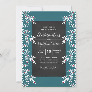 Modern Teal Blue Winter Wedand Chalkboard Inbjudningar