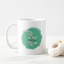 Modern teal botaniska blad dekorativ kastkudde kaffemugg