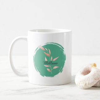 Modern teal botaniska blad dekorativ kastkudde kaffemugg