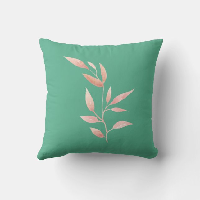 Modern teal botaniska blad dekorativ kastkudde  kudde (Baksida)