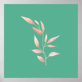 Modern Teal Botaniska Blad Dekorativ Kastrull Poster