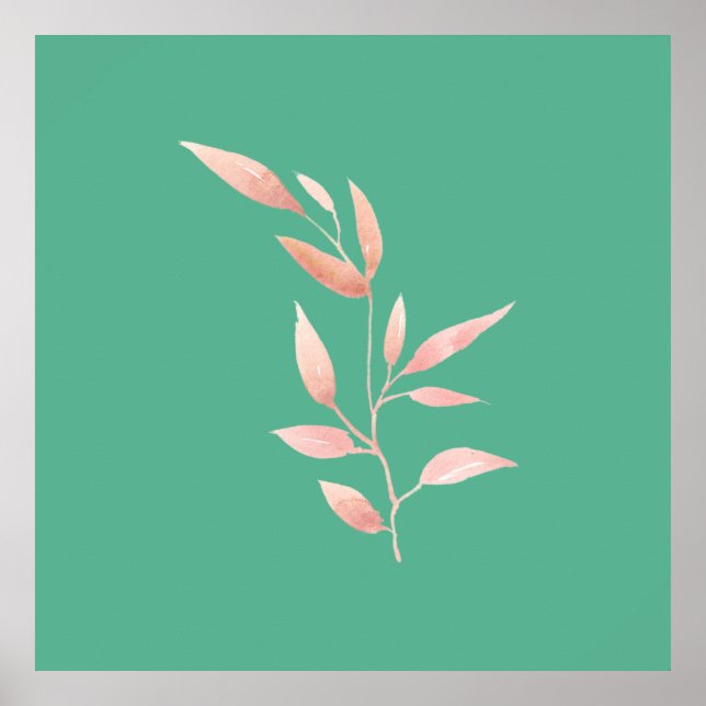 Modern Teal Botaniska Blad Dekorativ Kastrull  Poster (Framsidan)