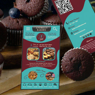Modern Teal Burgunder Födelsedagsbakery Logo och Q Visitkort
