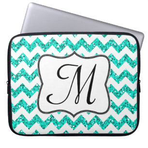 Modern Teal Chevron Monogram 15-tums bärbar dator Laptop Sleeve