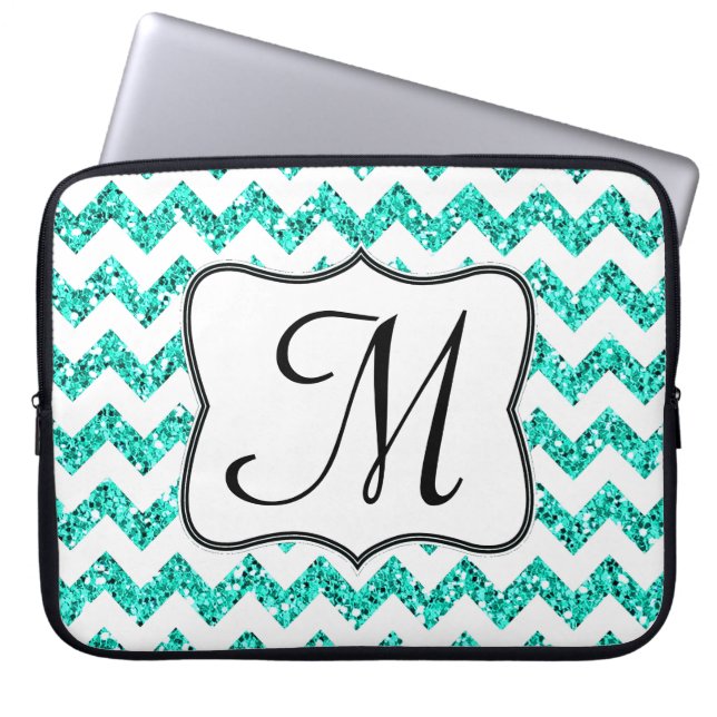 Modern Teal Chevron Monogram 15-tums bärbar dator  Laptop Sleeve (Framsidan)