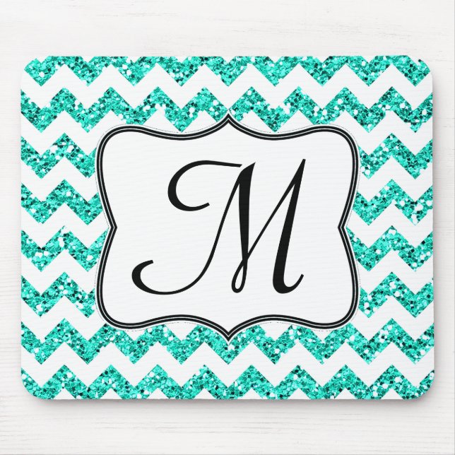 Modern Teal Chevron Monogram - första muspekaren Musmatta (Framsidan)