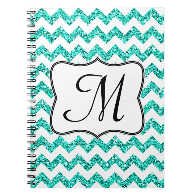 Modern Teal Chevron Monogram Initial Note Bok Anteckningsbok Med Spiral (Framsidan)