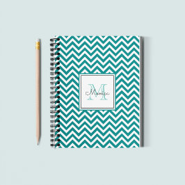 Modern Teal Chevron Mönster Monogram bärbar dator Anteckningsbok