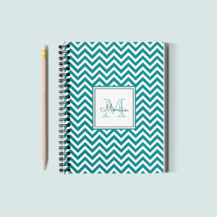Modern Teal Chevron Mönster Monogram bärbar dator Anteckningsbok