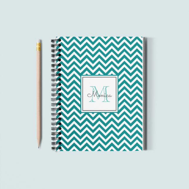 Modern Teal Chevron Mönster Monogram bärbar dator Anteckningsbok (Skapare uppladdad)