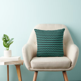 Modern Teal Chevron Rand Mönster Kudde