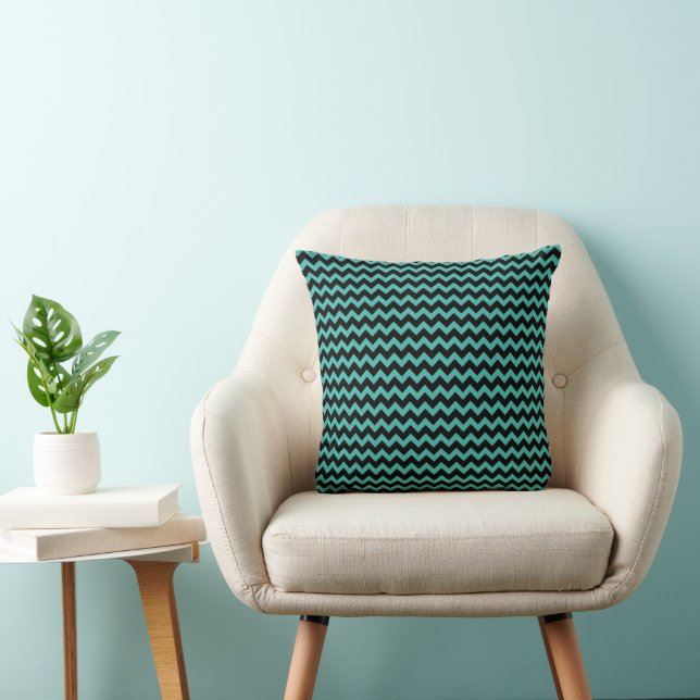 Modern Teal Chevron Rand Mönster Kudde (Stol)
