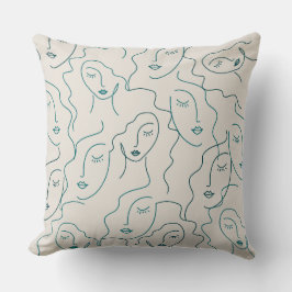 Modern Teal Cream Boho Minamal Mönster Pillow Kudde