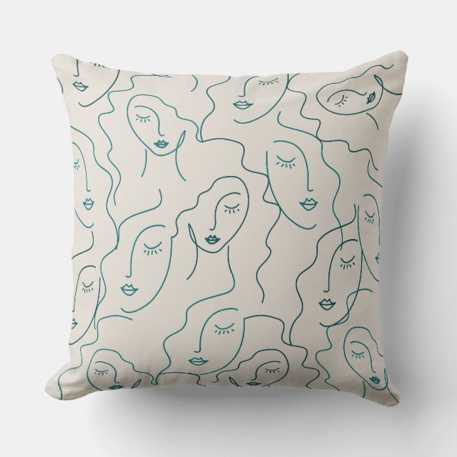 Modern Teal Cream Boho Minamal Mönster Pillow Kudde (Framsida)